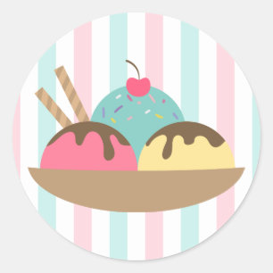 Autocollant Rond de Sundae de Glace Rayé (2)