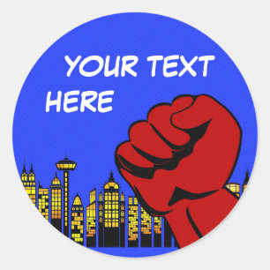 Autocollant rond de superhéros - garçon de fête