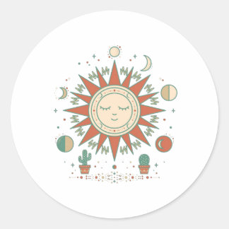 Autocollant rond Désert Céleste - Soleil Lune Plan