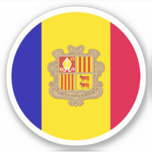 Autocollant rond du drapeau d'Andorre