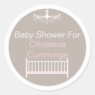 Autocollant Rond Élégant Lustre Baby Shower Rose