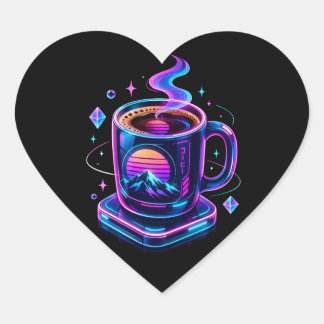 Autocollant rond esthétique de tasse à café néon C
