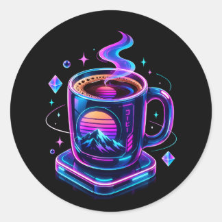 Autocollant rond esthétique de tasse à café néon C