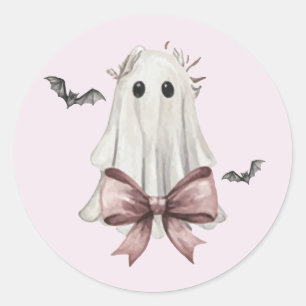 Autocollant rond fantôme Halloween Coquette rose