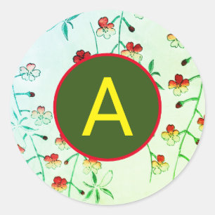 AUTOCOLLANT ROND FLEUR DE CERISIER AVEC INITIALE P