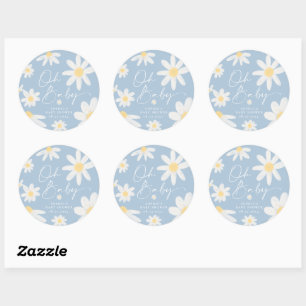 Autocollant Rond Fleur de Daisy Bleu Poussiéreux B