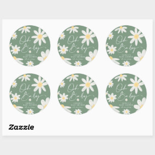 Autocollant Rond Fleur de Daisy Vert Sauge Boho
