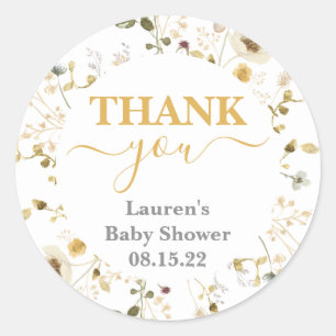 Autocollant rond fleur sauvage Baby shower ressort