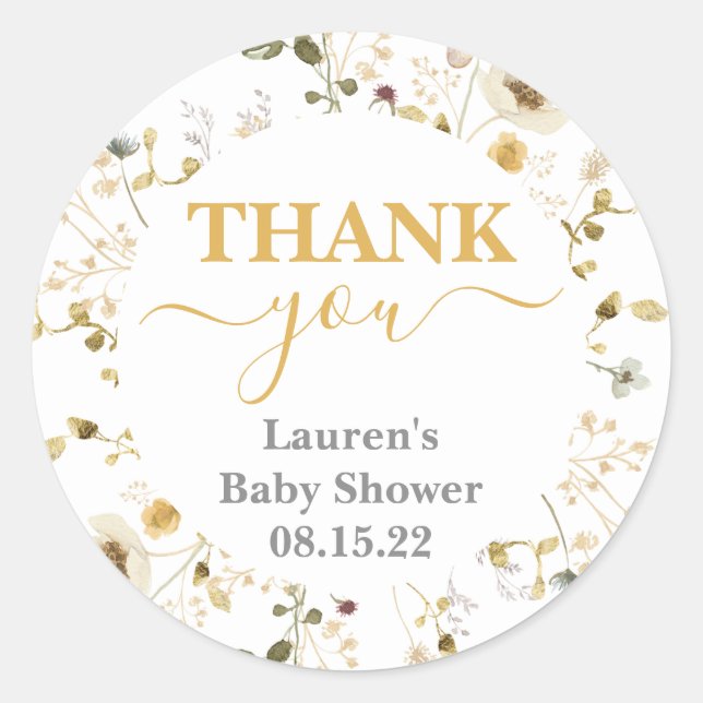 Autocollant rond fleur sauvage Baby shower ressort (Devant)