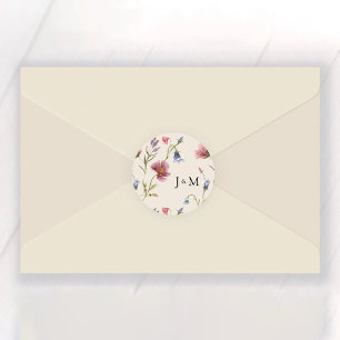 Autocollant rond Fleur sauvage classique Mariage B