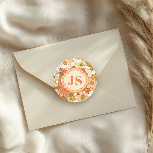 Autocollant rond fleuri Retro Orange Groove