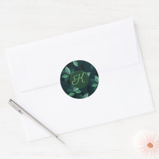 Autocollant rond initial monogramme Feuille PERSON