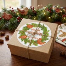 Autocollant rond Joyeux Noël en art folklorique