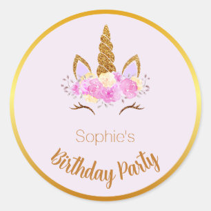 Autocollant Rond Licorne Floral Minimaliste