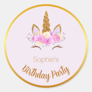 Autocollant Rond Licorne Floral Minimaliste