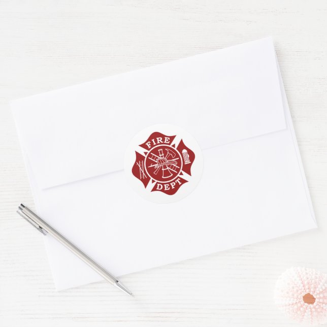Autocollant rond Maltese Cross Firefighter (Enveloppe)