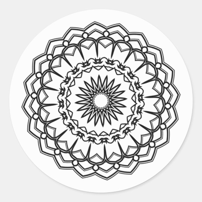Autocollant rond mandala noir et blanc enveloppe m (Devant)