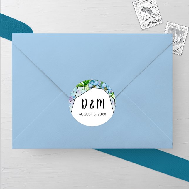 Autocollant rond Mariage à fleurs Blue Hydrangea (Créateur téléchargé)