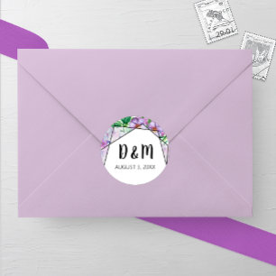 Autocollant rond Mariage à fleurs d'Hydrangea viol