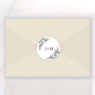 Autocollant rond Mariage classique Boho bleu