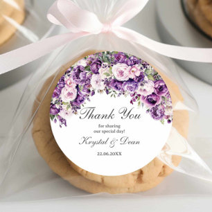 Autocollant Rond Mariage Floral Mauve Lilas