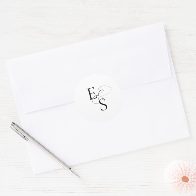 Autocollant rond Mariage Monogramme moderne (Enveloppe)