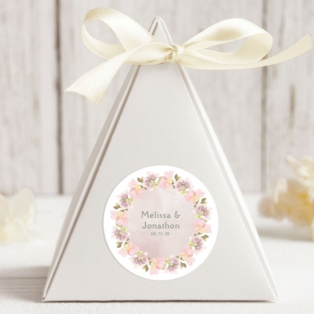 Autocollant rond Mariage rose Magnolia (Créateur téléchargé)