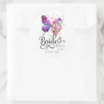 Autocollant rond Mariée bohème floral papillon