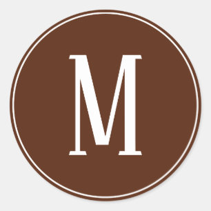 Autocollant Rond Monogramme Blanc sur Marron