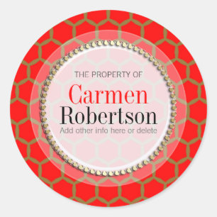 Autocollant rond Motif Red Gold Honeycomb