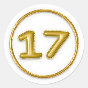 Autocollant rond numéro 17 Ballon en Or