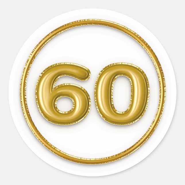 Autocollant rond numéro 60 ballon doré (Devant)