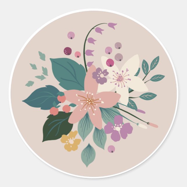 Autocollant rond Pastel Flower Classic (Devant)