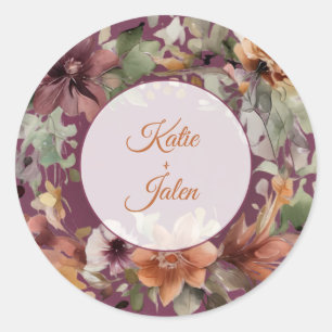 Autocollant rond personnalisé à motif floral lunat