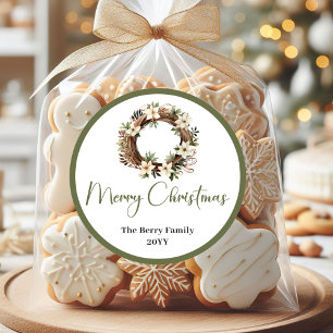 Autocollant Rond Personnalisé de Noël Terreux Élég