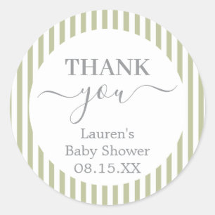 Autocollant rond pour Baby Shower aux rayures vert