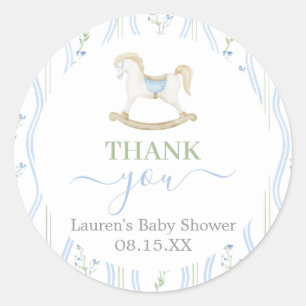 Autocollant rond pour Baby Shower Bébé Garçon Chev