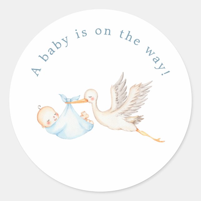 Autocollant rond pour Baby Shower Blue Stork (Devant)