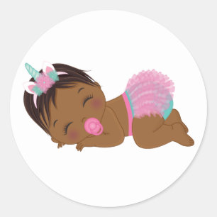Autocollant rond pour fille de la licorne africain