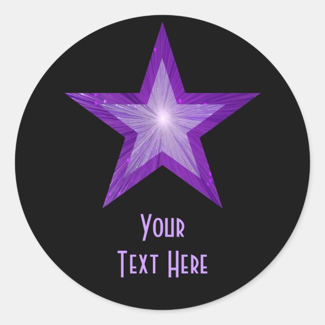 Autocollant rond Purple Star 'Your Text' noir (Devant)