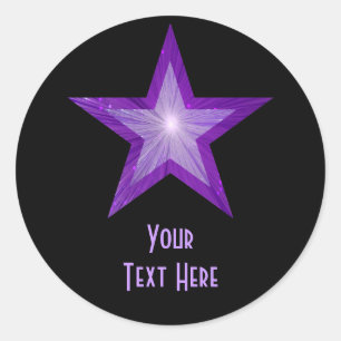 Autocollant rond Purple Star 'Your Text' noir