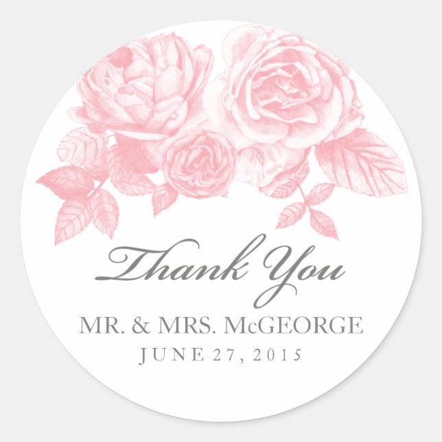 Autocollant rond rose croquis en rose (Devant)