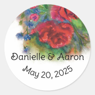 Autocollant Rond Rose Enchantée Floral Aquarelle
