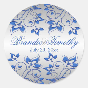 Autocollant rond Royal Blue Floral et Silver de 1,