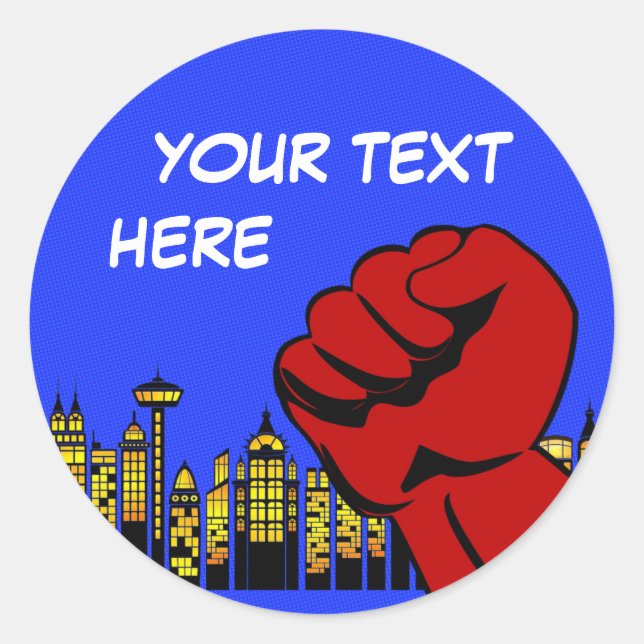 Autocollant rond Super Héros - garçon de fête d'an (Devant)