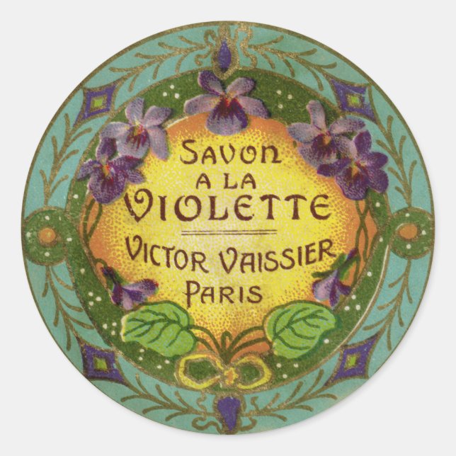 Autocollant rond violet français antique (Devant)