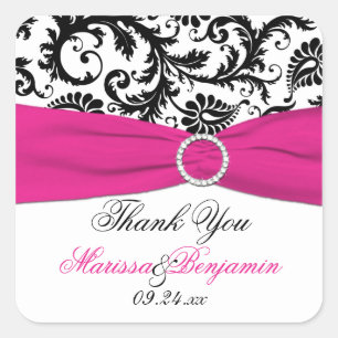 Autocollant rose, blanc, et noir de Merci de