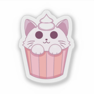 Autocollant Rose Cupcake Chat Mignon Kawaii