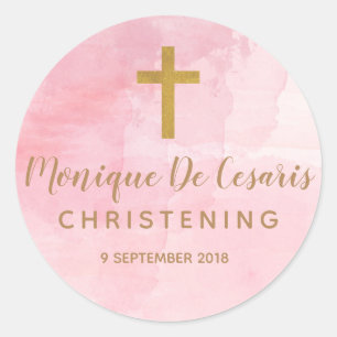 Autocollant rose de baptême de croix d'or