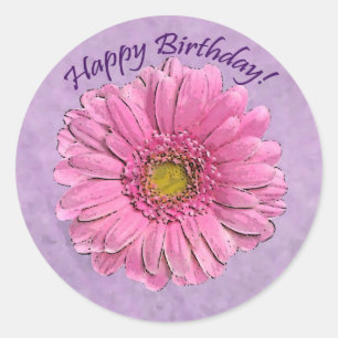 Autocollant rose de joyeux anniversaire de Gerbera